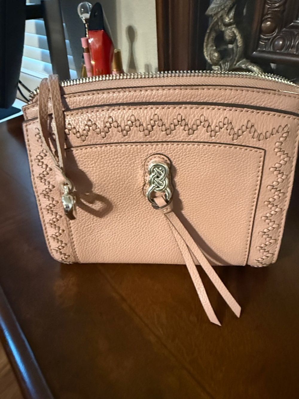 Women’s Blush Pink Leather Wristlet Crossbody